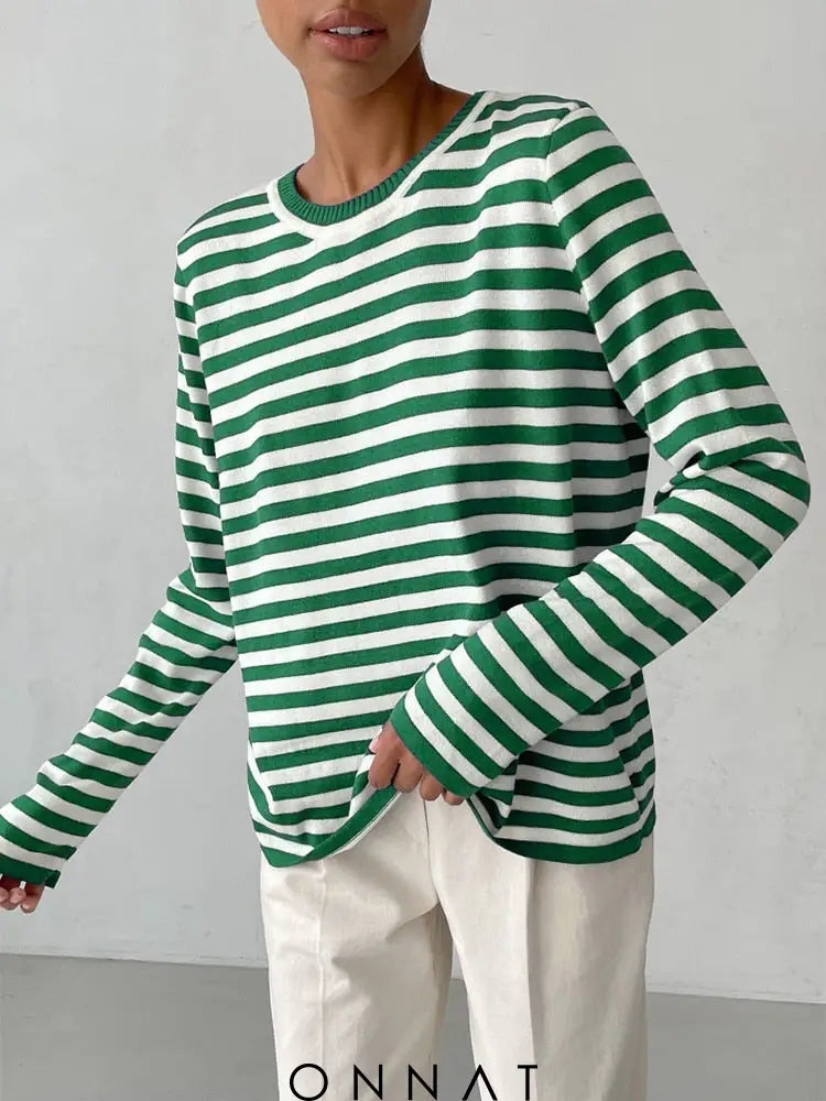 Striped Loose Sweater Kendall Green / One Size Sweaters & Cardigans