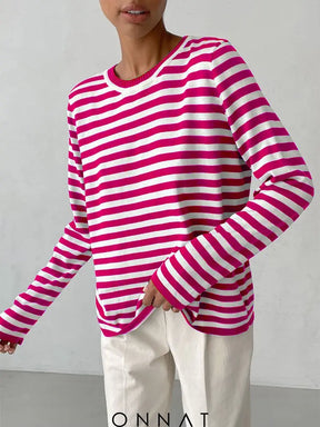 Striped Loose Sweater Kendall Rose Red / One Size Sweaters & Cardigans