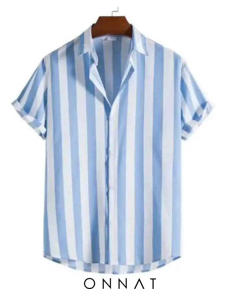 Striped Summer Cotton Shirt Sky Blue / L Menswear