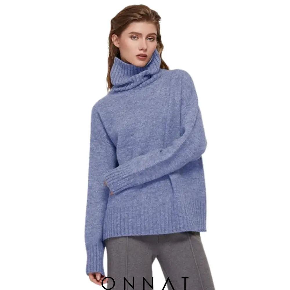 Turtleneck Serena Sweater One Size / Sky Blue Sweaters & Cardigans