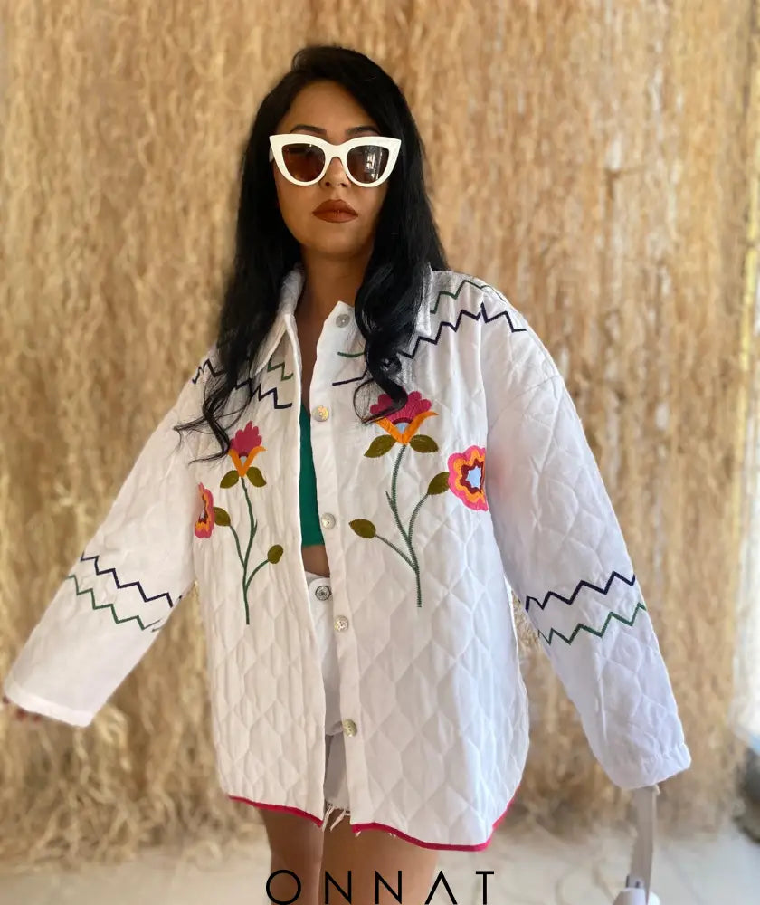 White Floral Jacket Coats & Jackets