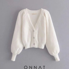 White Knit Fuzzy Three Piece Set Cardigan / M Women’s Sets