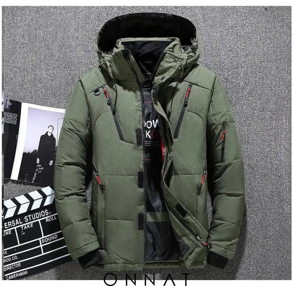 Winter Mens White Duck Down Jacket Army Green / Medium (50 + Kg) Menswear