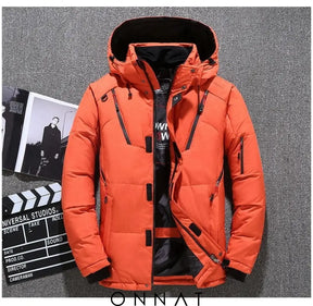 Winter Mens White Duck Down Jacket Orange / Medium (50 + Kg) Menswear