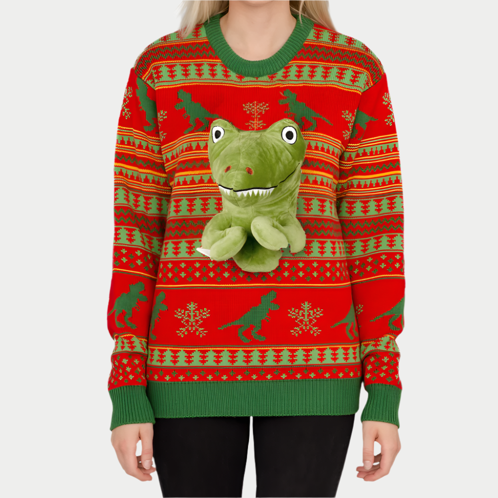 Dino Claus Ugly Sweater – Unleash the Holiday Beast!