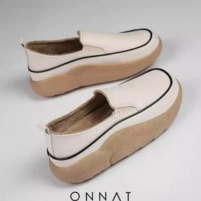 Women Fashion Platform Loafers Beige / 35 Shoes