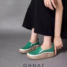 Women Fashion Platform Loafers Green / 35 Shoes