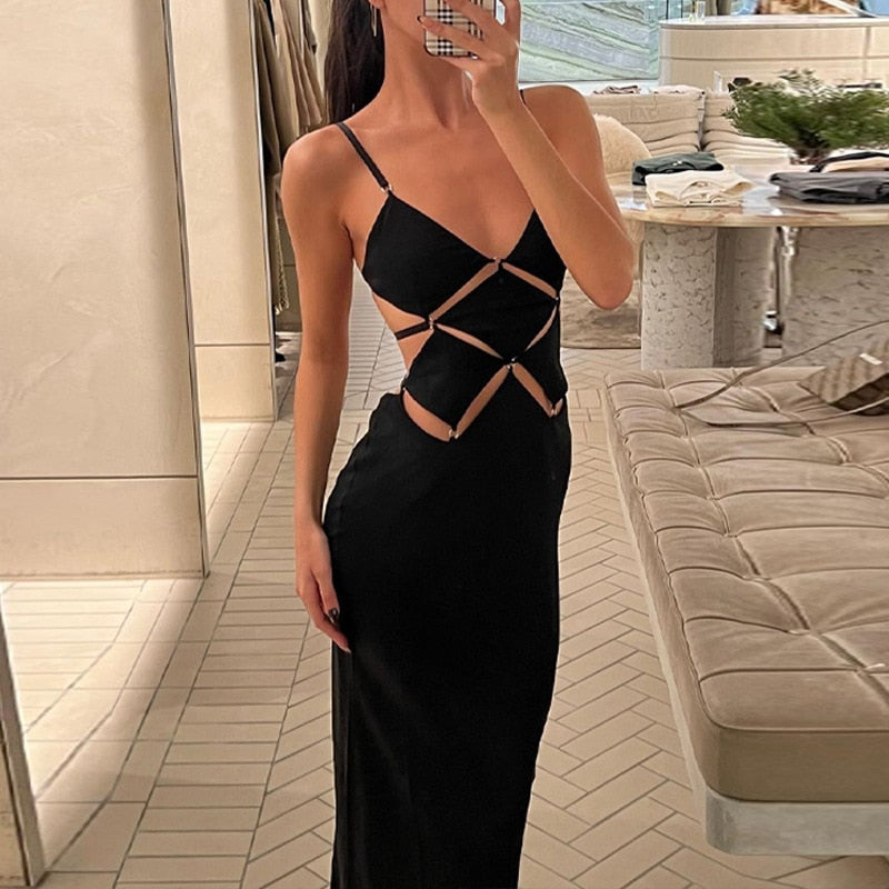 Diamond Cut-Out Backless Maxi Dress