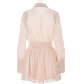 Sheer Collar Pleated Shirt Mini Dress