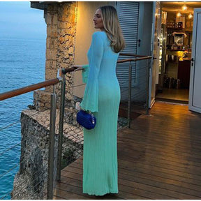 Gradient Flare Long Sleeve Maxi Dress