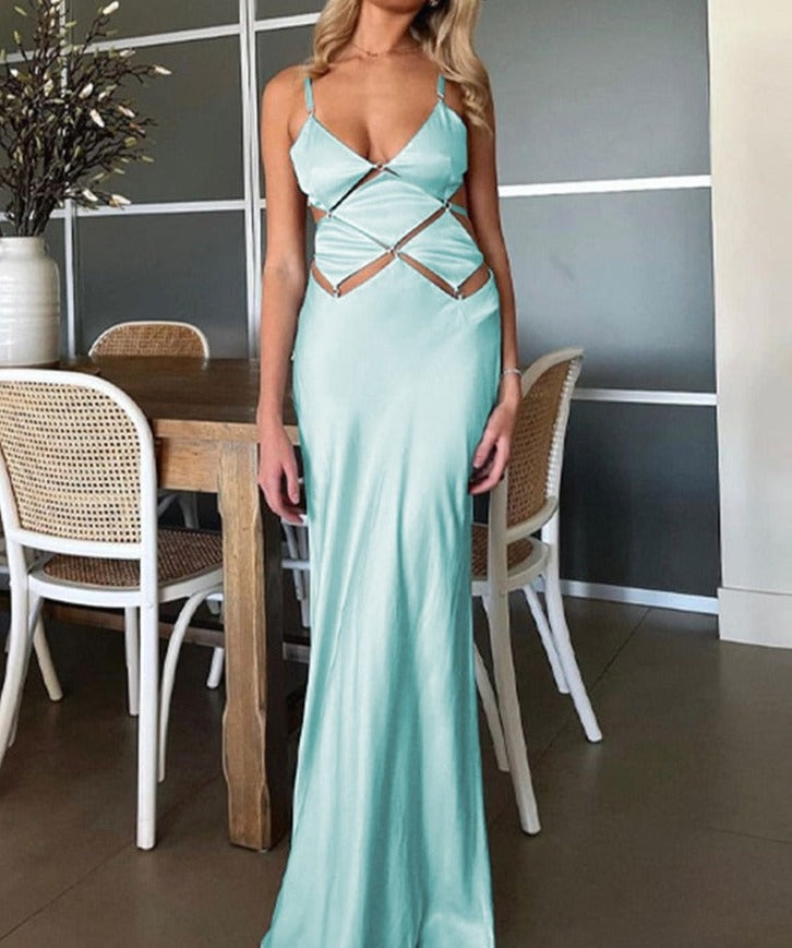 Diamond Cut-Out Backless Maxi Dress