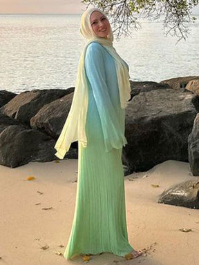 Gradient Flare Long Sleeve Maxi Dress