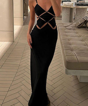 Diamond Cut-Out Backless Maxi Dress