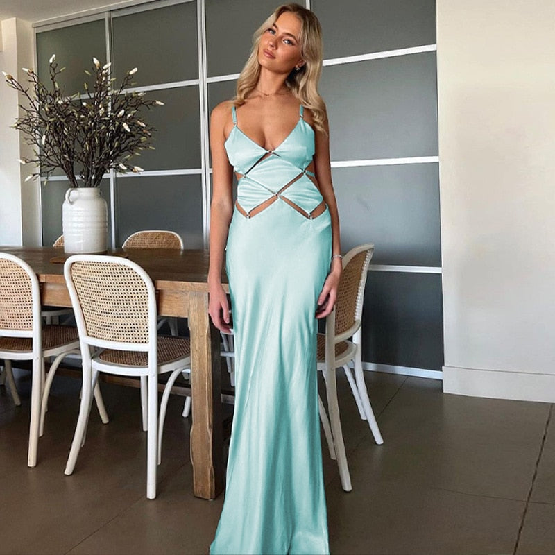 Diamond Cut-Out Backless Maxi Dress