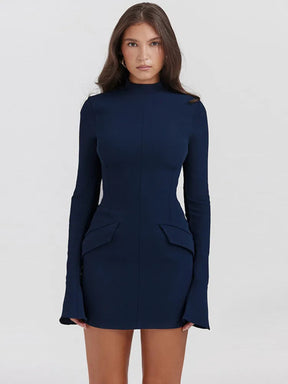 Dark Blue Long Sleeve Bodycon Mini Dress