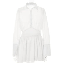 Sheer Collar Pleated Shirt Mini Dress