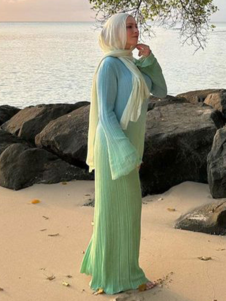 Gradient Flare Long Sleeve Maxi Dress